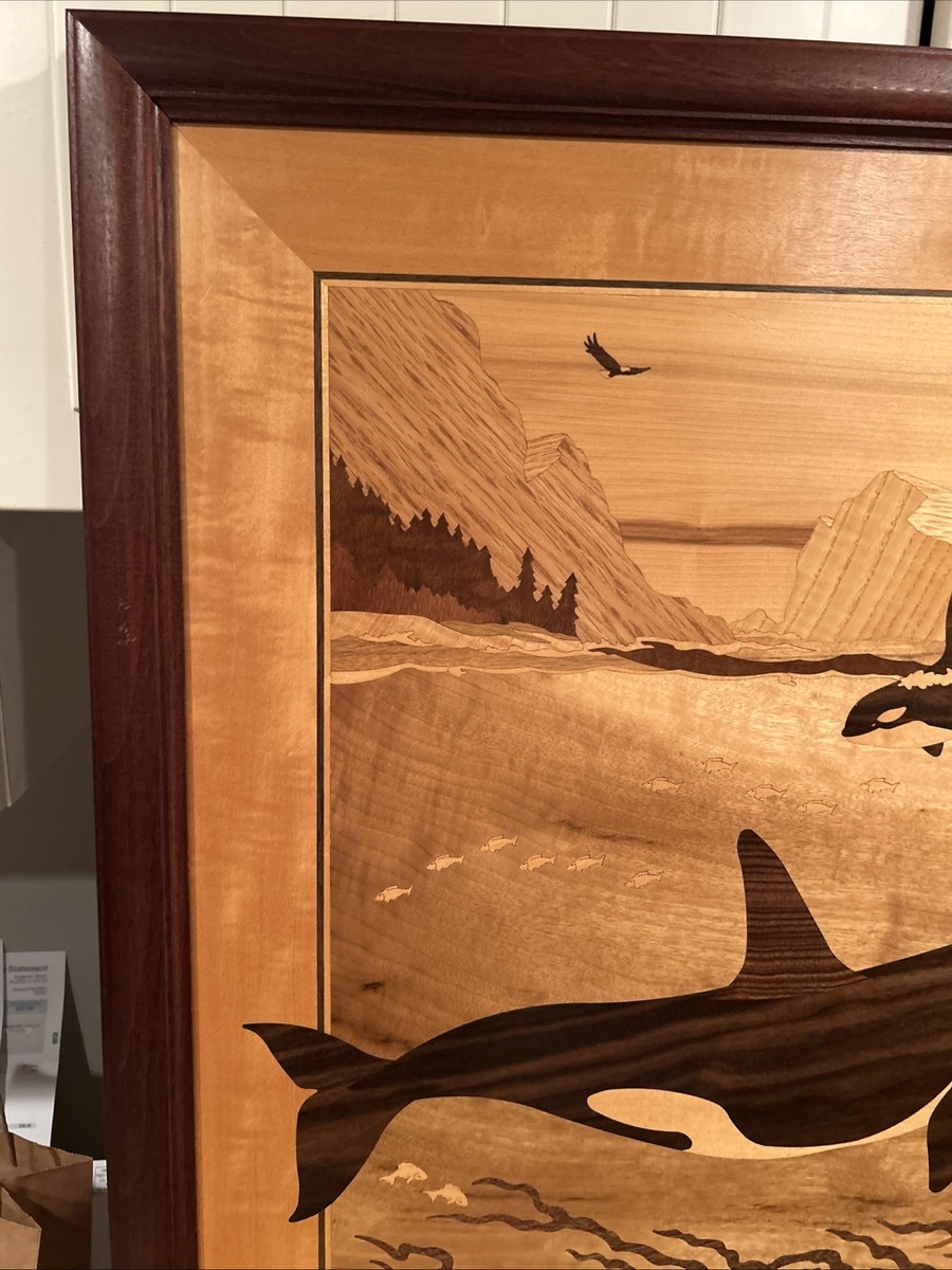 Humpback whales HUDSON  INLAY 木製アート Fantastic Marquetry Work By Jeffrey Alan Nelson Hudson River Inlay