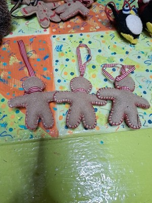 (3) Crate & Barrel Ginger Bread Man Felt Ornament NWOT