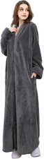 Womens Fleece Robe Plush Long Zip Front Bathrobe with Pockets Warm Soft Zippered