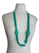Silicone Teething Necklace For Mom to Wear Chunky Turquoise Colored Beaded