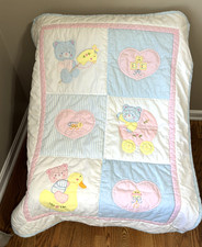 House Of Hatten Vintage Teddy Bears Crib Quilt Pastel Blue/Pink /2 Piece