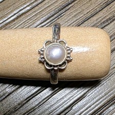 Petite Cultured Pearl Sterling Silver 925 Ring Size 8 Great Stacker Or Alone