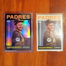 2025 Topps Archives Jackson Merrill #14 Black Rainbow Foil + Base Rookie Pair 