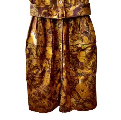 Moulinette Soeurs Women Sz 0 Brassica Brown Floral Safari Button Belt Dress Flaw - Picture 4 of 12
