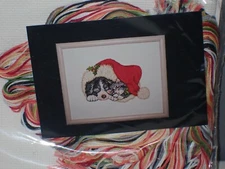 Design Works Under Santa's Hat 9x12 Christmas Cross Stitch Kit NEW Puppy Kitten