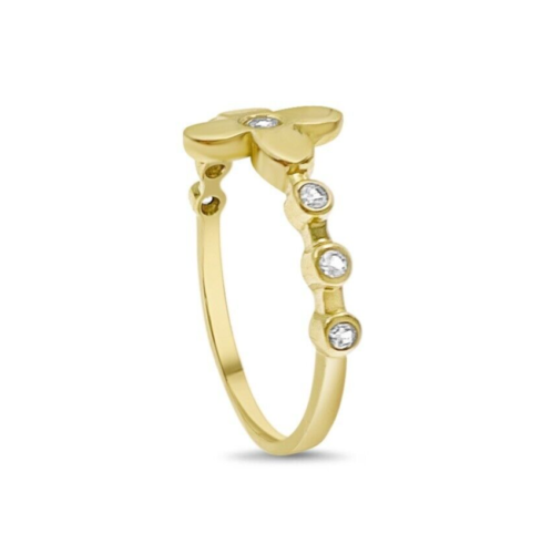 10k Yellow Gold Stackable Flower Womens Band Ring CZ - Picture 2 of 2