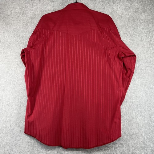 Wrangler Western Shirt Mens Large Wine Red Dobby Striped LS Pearl Snap - Picture 2 of 9