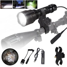 10000LM White Light 800 Yards LED Flashlight Torch Predator Hunting Scope Mount