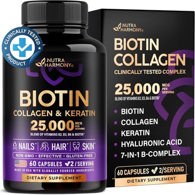 Biotin | Collagen | Keratin - Clinically Tested 60 Count (Pack of 1) 