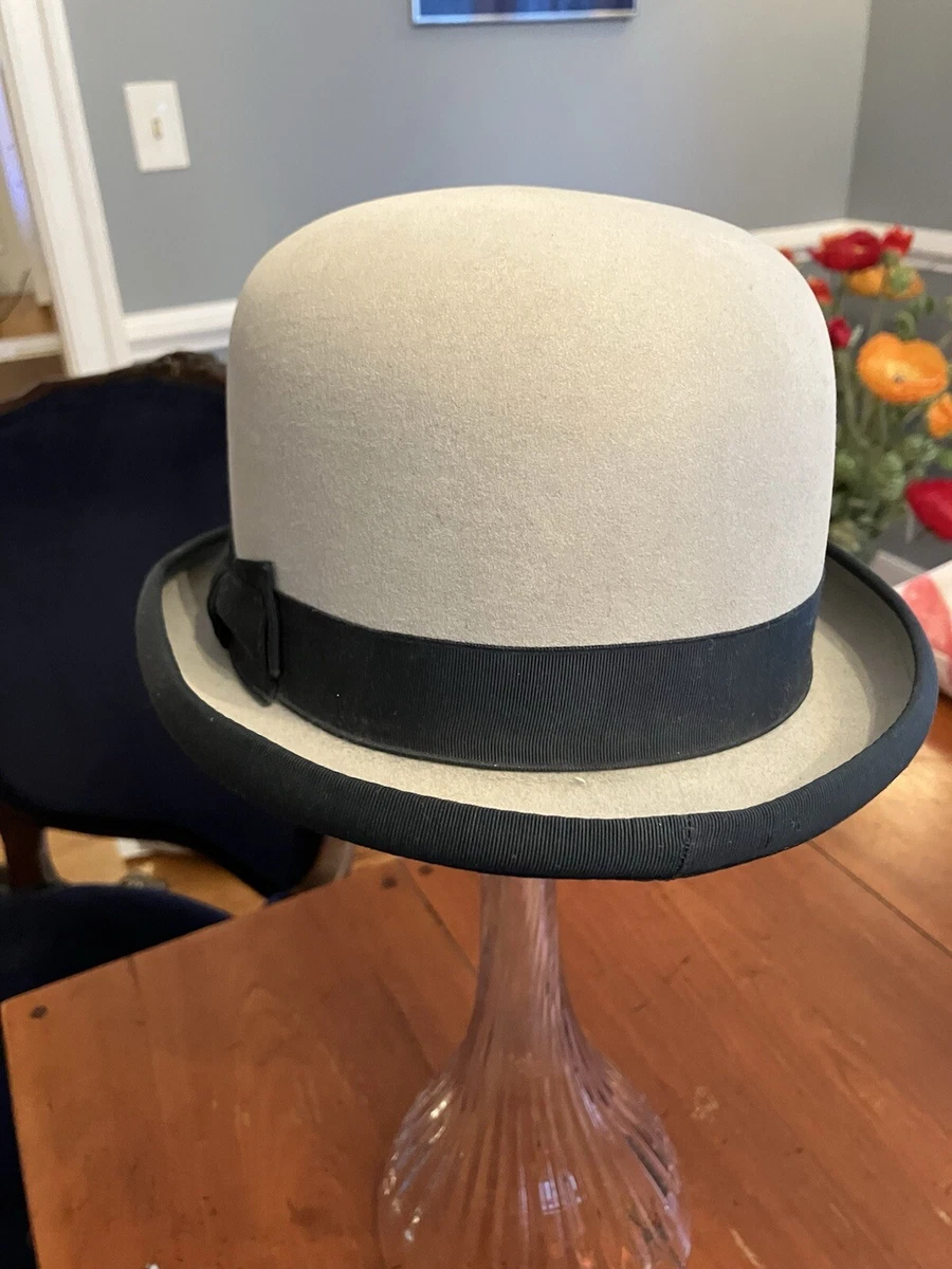 帽子 10s Vintage stetson Grand Prize 7 56cm John B. Stetson Felt Derby Bowler Hat Black Leather Band Grand