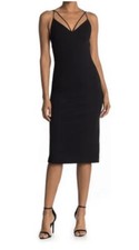NWT Misha Sz 2 Open Strappy Back Spaghetti Strap Black Midi Cocktail Dress