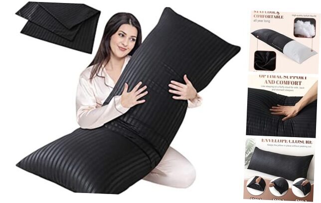 Full Body Pillow Insert with Pillowcase - Fluffy Long Bed Pillow for Black