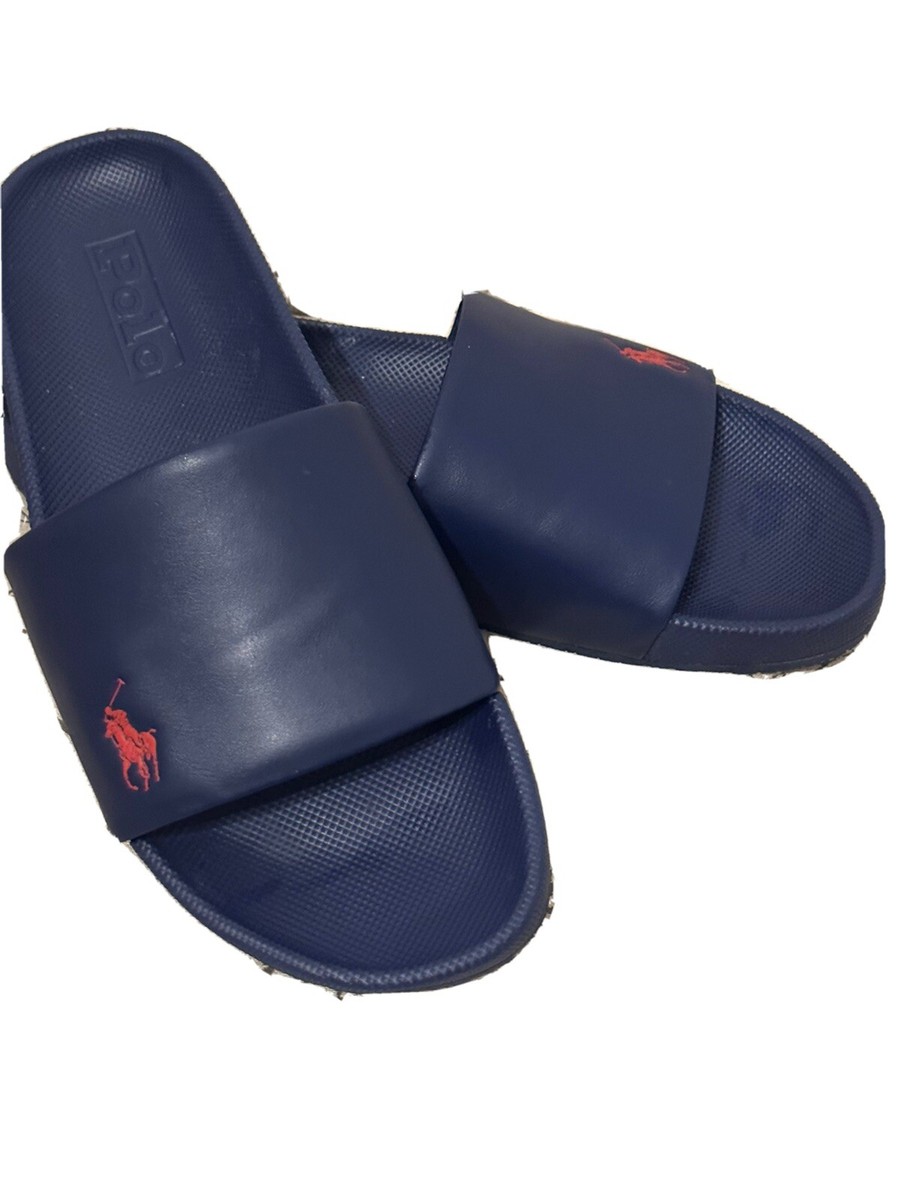 Men's Polo Ralph Lauren Cayson Navy Blues/Red Slide Sandals Men's Polo Ralph Lauren Cayson Navy Blues/Red Slide Sandals