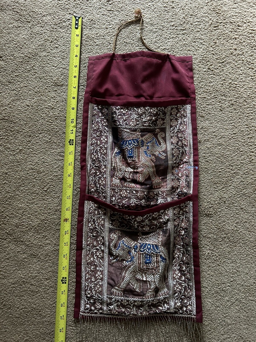 Long Embroidered Wall Hanging w Elephants Long Embroidered Wall Hanging w Elephants