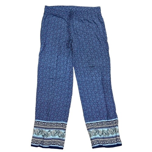 Artisan NY Womens Casual Lounge Boho Style Harem Pants Blue Print Size M