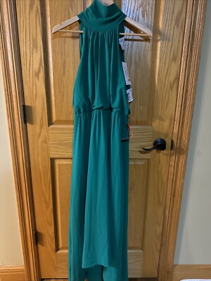 badgley mischka green chiffon dress Collection High Neck Gown Size 4 linked