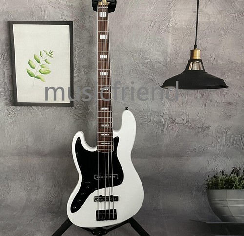 Basso Jazz Solid Body Sinistro 5 Corde Basswood Parti Nere Collo Acero - Foto 3 di 8