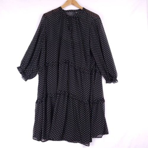 Vero Moda Black Polka Dot Midi Dress Sheer Long Sleeve Boho Cottagecore Size 18