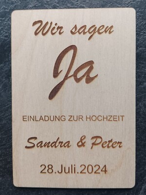 10x Einladung Einladungskarten Hochzeit Holz Wedding 10 x 14cm Laser individuell