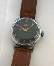 Raro orologio da polso Angelus 216 QUADRANTE NERO XL epoca militare 35mm carica manuale 16J