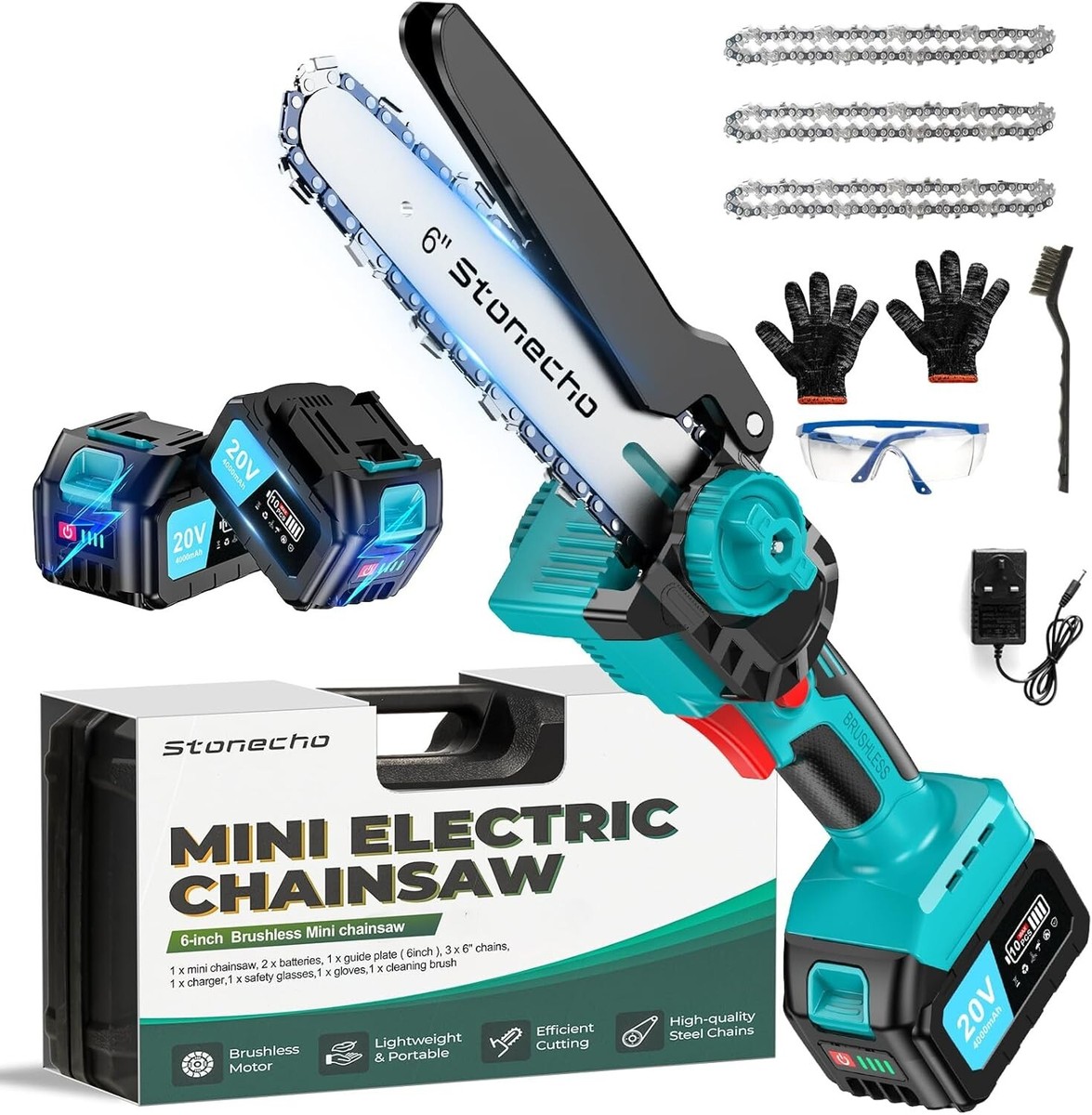 Best Mini Chainsaw 6-Inch Cordless Mini Chainsaw - 2 Batteries & 3
