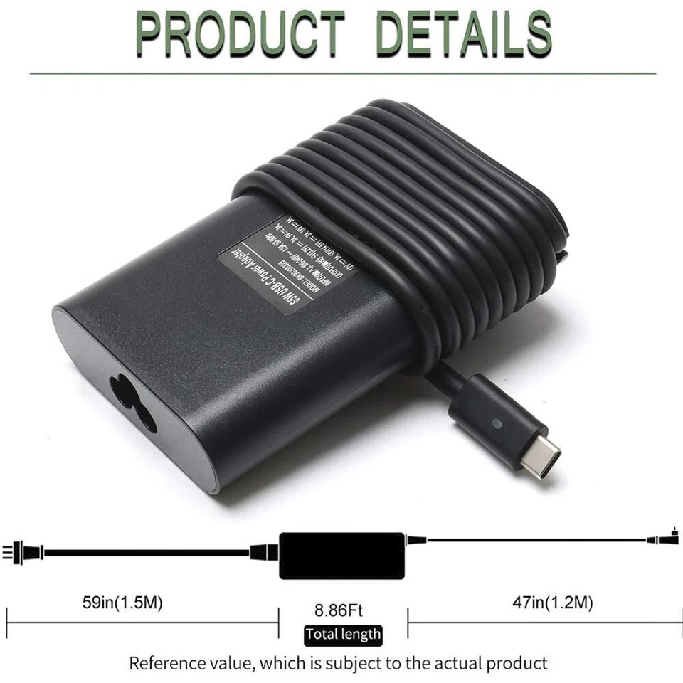 For Dell 65W USB-C LA65NM170 XPS 13 Type C Adapter Power Supply Laptop Charger  - Image 2 of 4