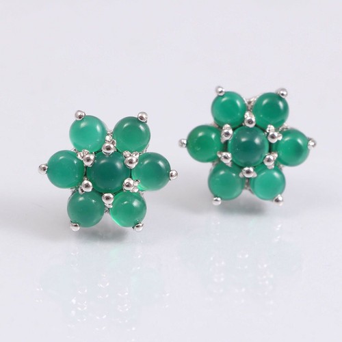 Natural Onyx Flower Cluster Earrings Studs 925 Sterling Silver Dainty Bohemian - Picture 2 of 3