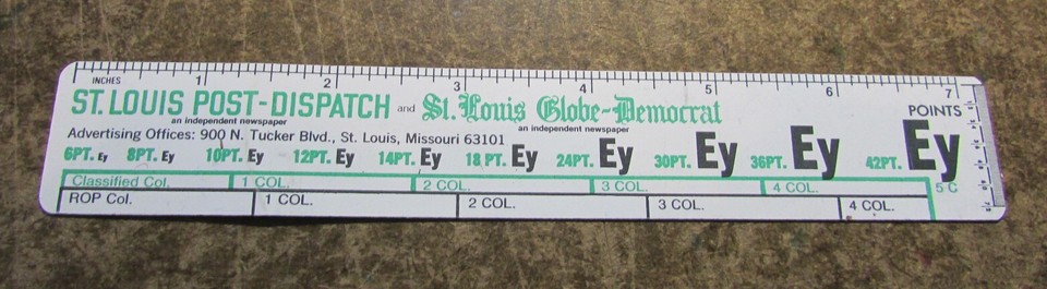 Advertising graphics ruler St. Louis Globe Democrat, Post-Dispatch | eBay