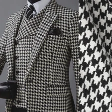 Black Houndstooth Men's Suits 3 Pieces Peak Lapel Formal Business Wedding Groom