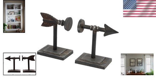 Unique Bronze Arrow Bookends - Heavy-Duty Cast Iron Set of 2 for Decor Lovers - Picture 2 of 11