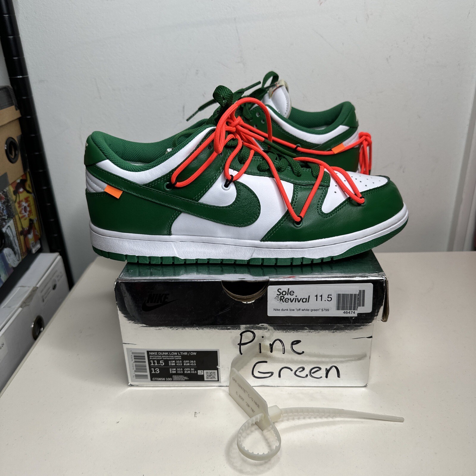OFF WHITE X NIKE Taglia 11 5 Nike Dunk Low x OFF WHITE verde pino INDOSSATE UNA VOLTA con scatola originale