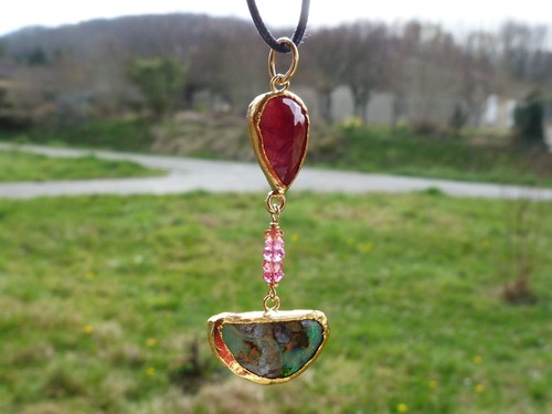 Pendant, or18/24 CT, Silver, Opal Boulder - Australia, Spinel, Sapphires, - Picture 11 of 24