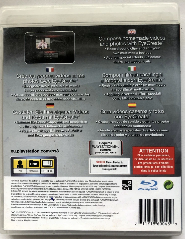 EyeCreate Eye Create (Sony PlayStation 3 PS3 Game, 2007) LIKE NEW - Image 4 of 4