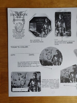 MICHAEL JACKSON 🪩 VERY RARE HISTORY TOUR Backstage Pass Sheet VIP