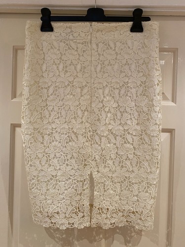 PAPAYA Women's Pencil Lined Skirt White Creme Colour Lace Print - Size UK 12 - Picture 4 of 10