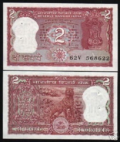 INDIA 2 RUPEES P-53A 1985 x 100 Pcs BUNDLE Lot TIGER UNC RNM ANIMAL PACK NOTE - Picture 3 of 5