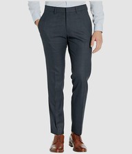 Kenneth Cole Men's Blue Slim-Fit Flat Check Trousers Dress Pants Size 33