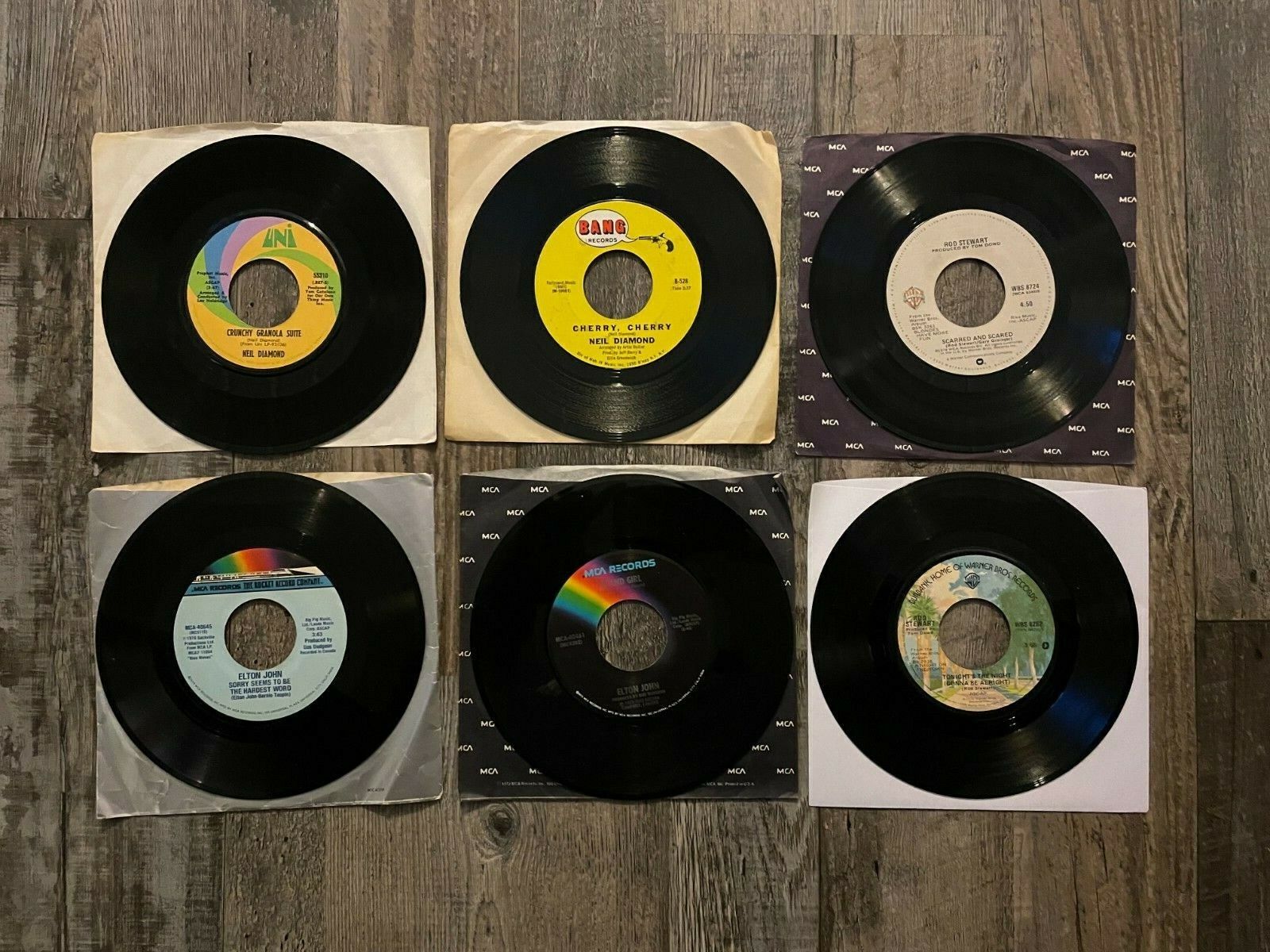 Vintage Original Vinyl 45 Record 6 Album Set ELTON JOHN ROD STEWART NEIL DIAMOND