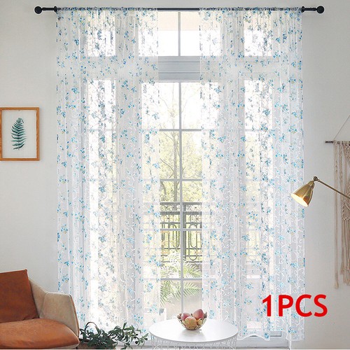Voile Curtains Panel Leaves Flower Sheer Tulle Curtain Window Screening Slot Top - Picture 6 of 18