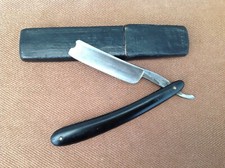 Wade  Butcher Medium Size Hollow Ground Straight Razor in Coffin, Etched Face
