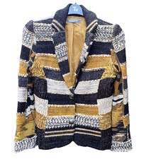 Lulu H Ladies Boho Wool Mix Patchwork Stripe Jacket (l) 14 (k16) Single Breasted