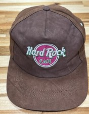 Vintage 1990  s Brown Leather Hard Rock Hat Cafe Snap Back Cap Embroidered Pink