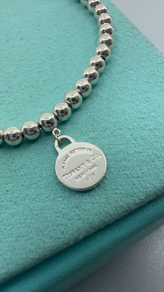 Return To Tiffany & Co. 925 Silver 4mm Bead Mini Round Tag 7
