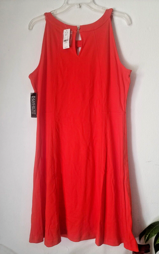 Womens New York & Company Orange Cotton Short Knee Length Dress Size XL
