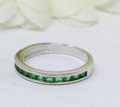3ct Lab-Created Emerald Band Channel Set Half Eternity 14k White Gold Plated