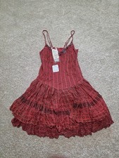 Free People FP One Hi Low Beaded Red BOHO Dress Cotton Sz Small 2013 Collection