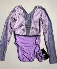 GK Elite Custom 9654 Competitoin Leotard AS Purple Blue Crystal Scrunchie - NWT