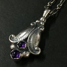 Georg Jensen Beans and Pods 1993 Heritage Collection SV925 Amethyst Ear Pendant
