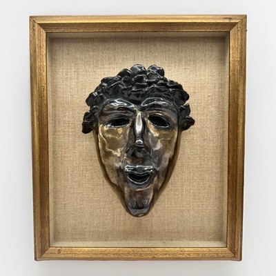 Brutalist Mid Century Ceramic Theater Mask Wall Art Shadow Box MCM Vintage 14''