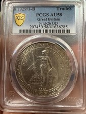 1929/1-B Overdate British Trade Dollar Silver Coin PCGS AU 58, VERY RARE
